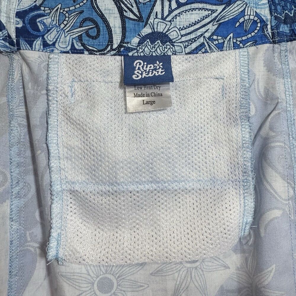 RipSkirt Blue Floral Paisley Patchwork Pull On Skirt Women L Hawaii Swim Pockets - Picture 11 of 12